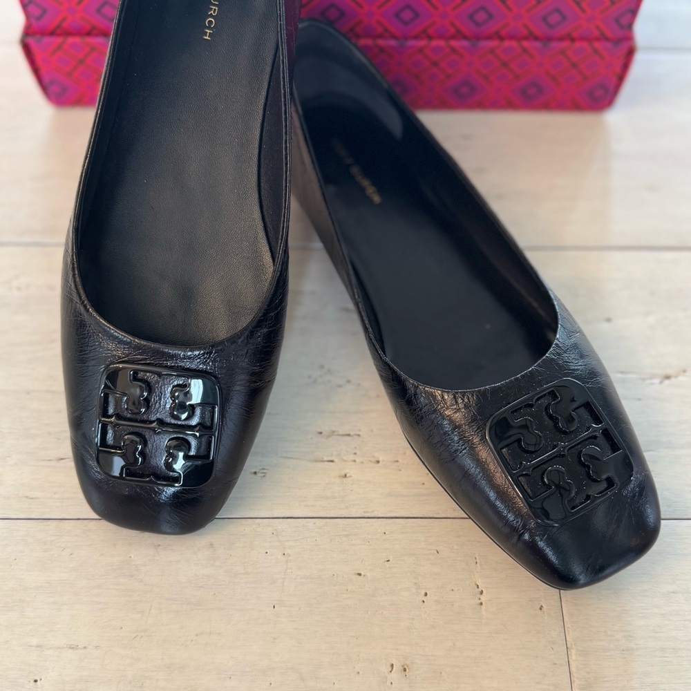 Tory Burch Black Flats with Square Buckle